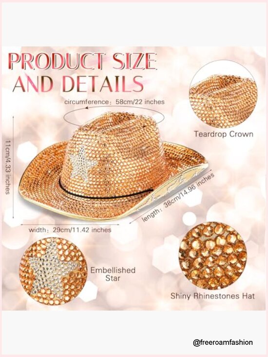 Rhinestone Cowboy Hat with Drawstring Fits 58 cm Head main image 7